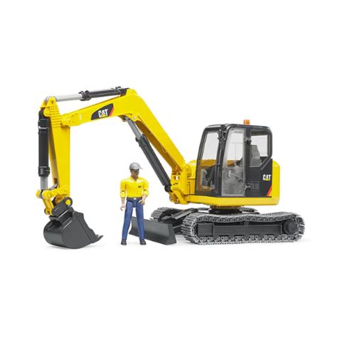 bruder cat mini excavator with worker|bruder digger toys.